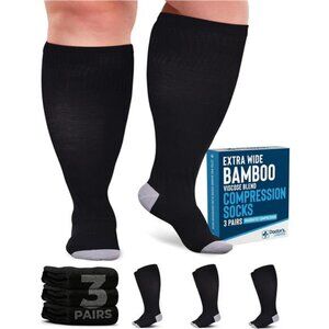 3 Pairs Plus Size Compression Socks Wide Calf | Bamboo Viscose Knee High Socks